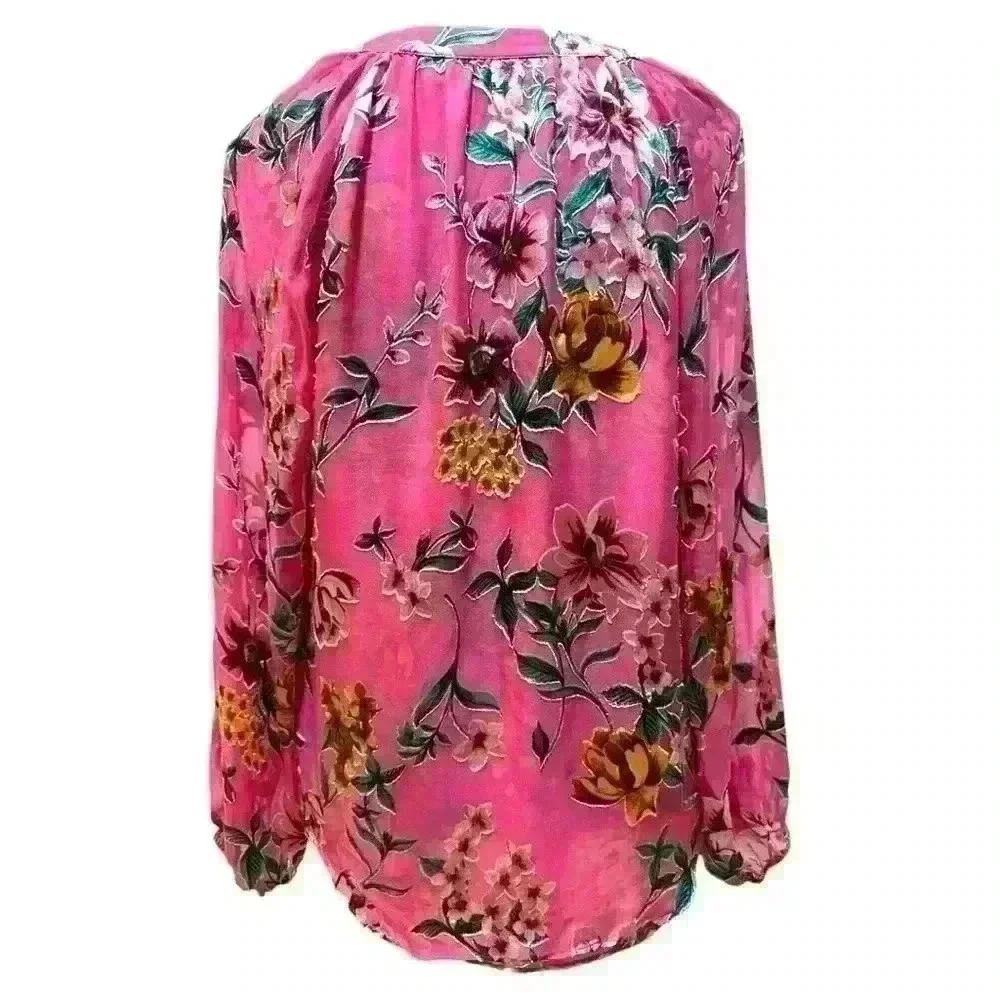 White House Black Market Pink Floral Silk Blouse Size Small - Picture 3 of 8
